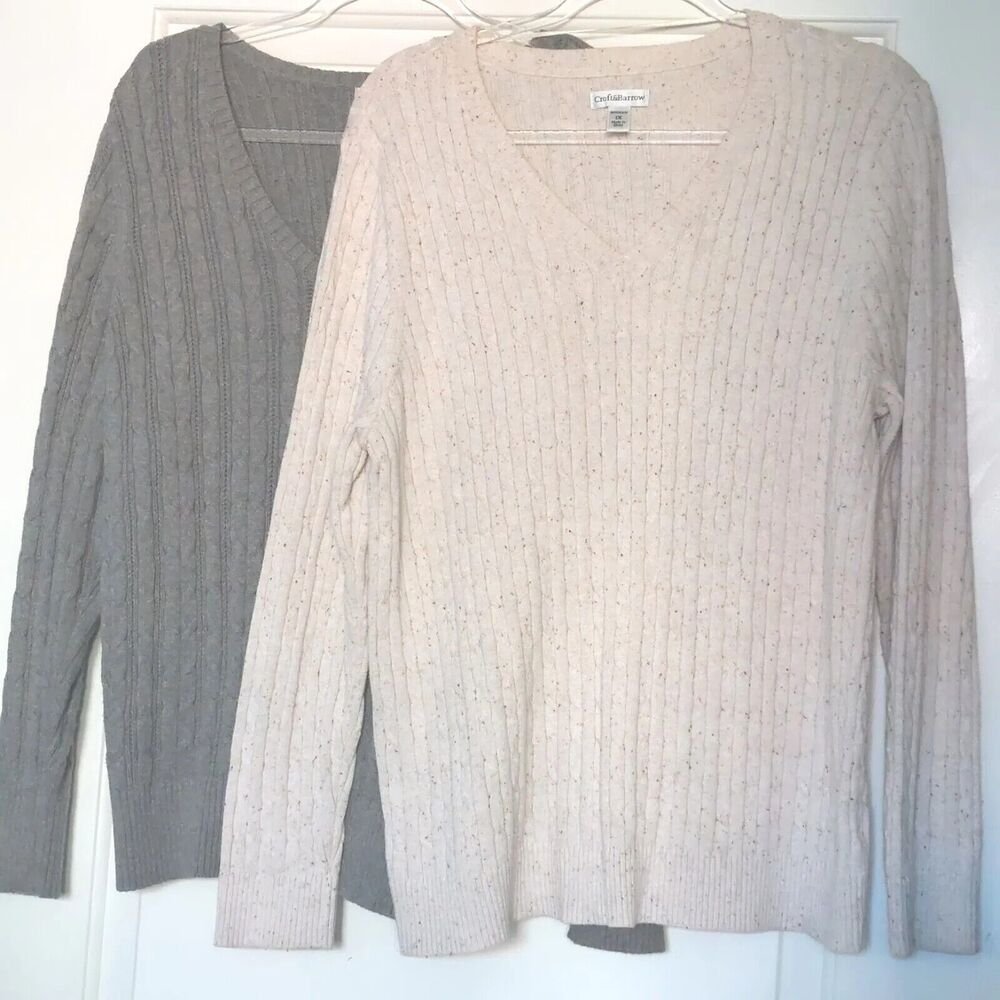 Lot 2 St John’s Bay Croft & Barrow Sweater Womens Size 1X 0X Beige Gray Bundle